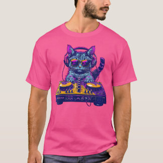 T-shirt Femme Summer Cat Dj. Hip Sunglass. Hacher le casqu