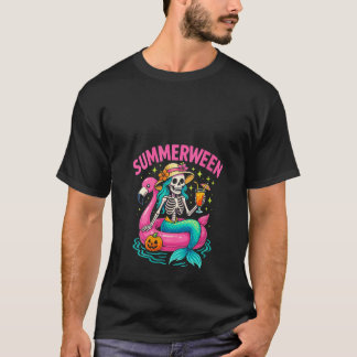 T-shirt Femme Summerween Skeleton Mermaid Flottant sur Fla
