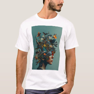 T-shirt femme tête mode oiseaux nature fleur plante beaut