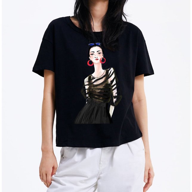 T-shirt Femme Ville en noir moderne graphique (Créateur téléchargé)