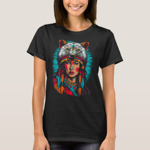 T-shirt Femme Wolf Head Amérindienne inflexible
