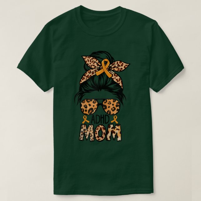 T-shirt Femme Z4d4 Messy Bun Maman Orange Ribbon ADHD Awar (Design devant)