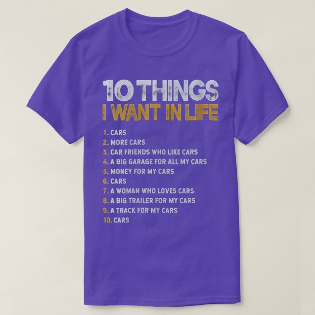 T-shirt Femmes 10 choses que je veux dans ma vie voitures  (Design devant)
