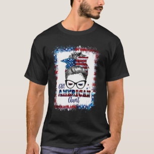 T-shirt Femmes 4 juillet American Tante Messy Bun Patrioti