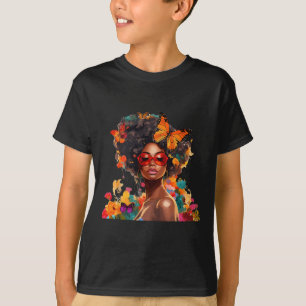 T-shirt Femmes Afro Fleurs Papillon Latina Africaine Améri