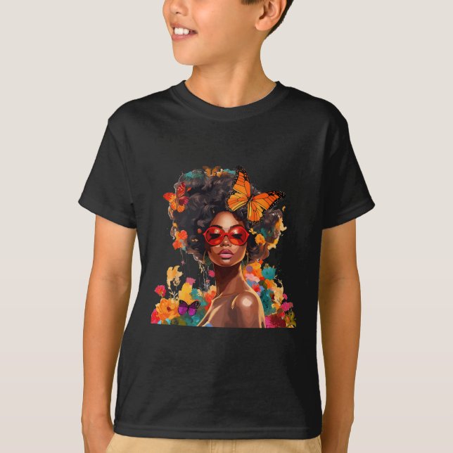 T-shirt Femmes Afro Fleurs Papillon Latina Africaine Améri (Devant)