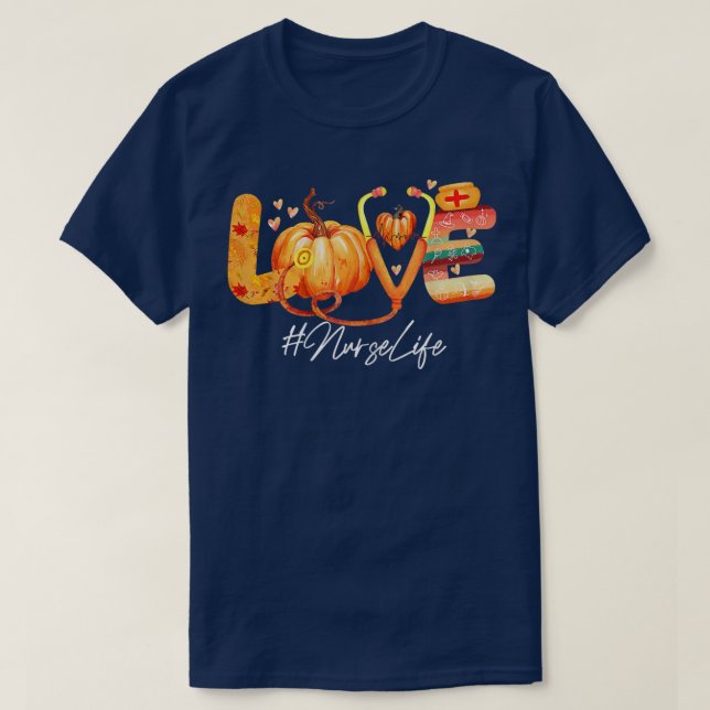 T-shirt Femmes Amour Infirmière Citrouille Vie Automne Aut (Design devant)