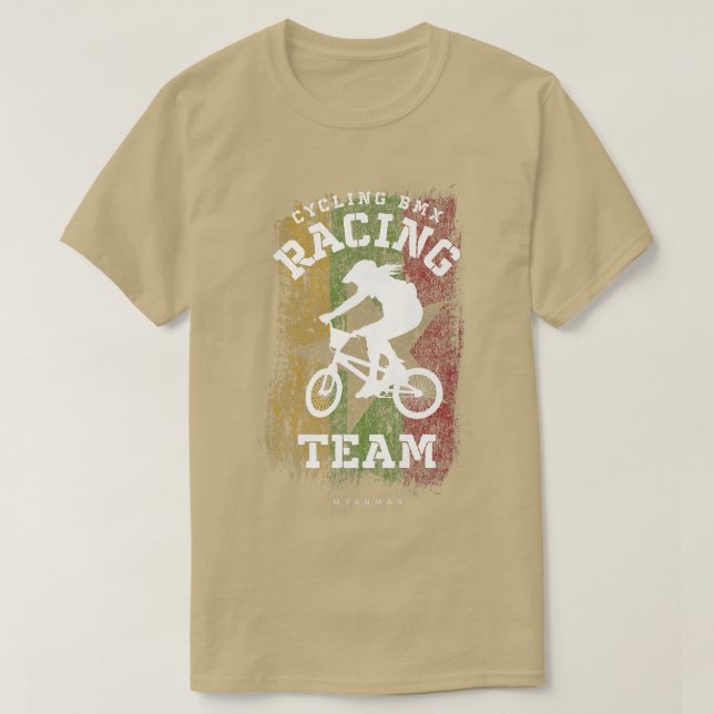 T-shirt Femmes BMX Vélo Myanmar Drapeau Vélo vélo Course (Design devant)