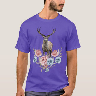 T-shirt Femmes Cerf Fleurs Forêt Animal drôle