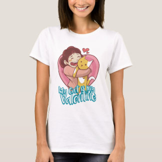 T-shirt Femmes Chat de la Saint-Valentin Blanc