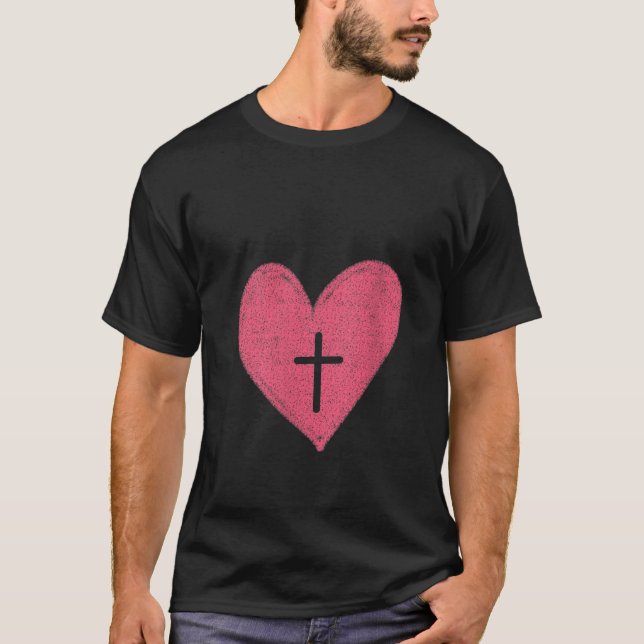 T-shirt FEMMES Croix du Coeur Rouge amour Cadeau Catholiqu (Devant)