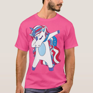 T-shirt Femmes Dabbing Unicorne 4 juillet filles Américain