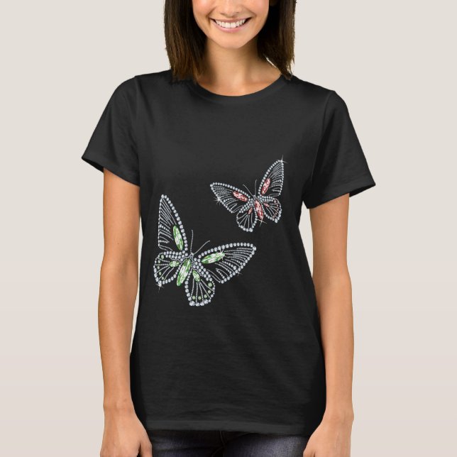 T-shirt Femmes de diamant de Butterflys de fausse pierre (Devant)