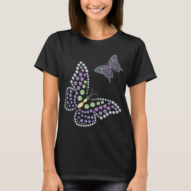 T-shirt Femmes de diamant de Butterflys de fausse pierre (Devant)