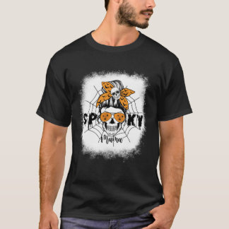 T-shirt Femmes Éffrayant maman Halloween crâne Messy Bun s