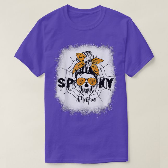 T-shirt Femmes Éffrayant maman Halloween crâne Messy Bun s (Design devant)