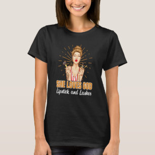 T-shirt Femmes Elle Aime Dieu Lipstick Lashes Matching Mak