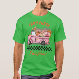 T-SHIRT FEMMES FERME CITROUILLES FRAIS AUTOMNE PINK TRUCK 
