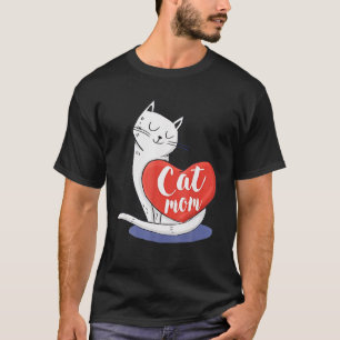 T-shirt Femmes Filles Chat Maman Coeur Fou Chat Dame