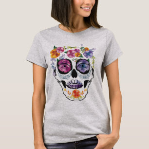 T-shirt Femmes florales de fleur de conception de crâne