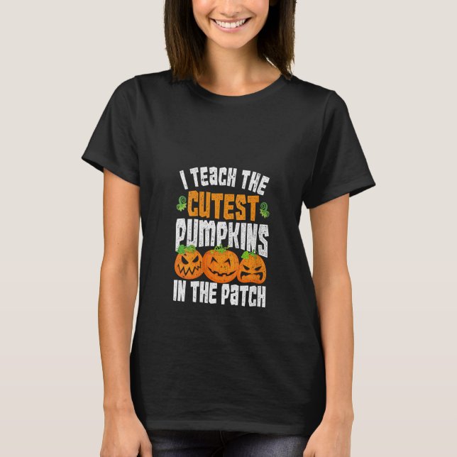 T-shirt Femmes Halloween Citrouille Enseignant Enfants Pom (Devant)