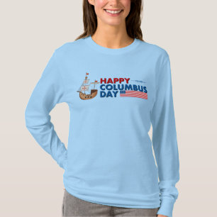 T-shirt Femmes Happy Columbus Day Voilier Manches Longues