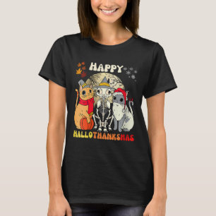 T-shirt Femmes heureux Hallothanksmas Chats Halloween Than