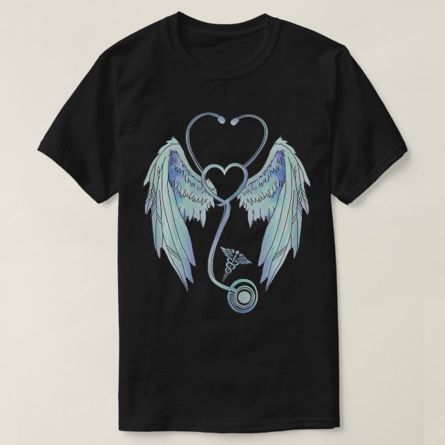 T-shirt Femmes Infirmière Ange Ailes Stéthoscopes RN LPN N (Design devant)