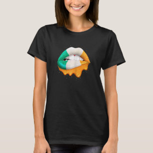 T-shirt Femmes Irlandaises Drapeau Lèvres Femmes Filles St
