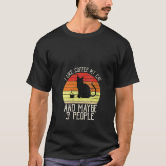 T-shirt Femmes J'Aime Chats Et Café Et Peut-Être 3 Personn