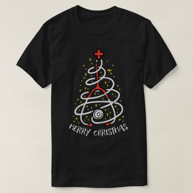 T-shirt Femmes Joyeux Noël Stethoscope Arbre Médaille mign (Design devant)