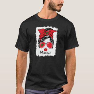 T-shirt Femmes Messy Bun Maroc lunettes de drapeau Patriot