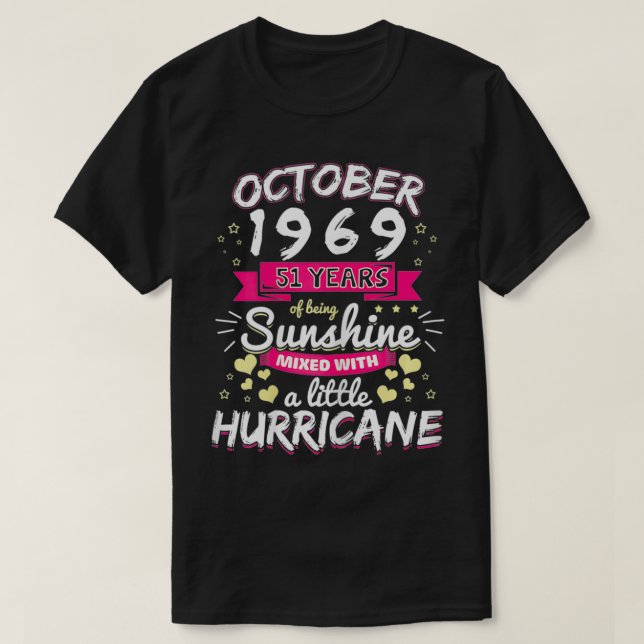 T-shirt FEMMES OCTOBRE 1969 Fille 51 ans ensoleillé M (Design devant)