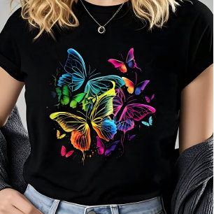 T-shirt Femmes Papillon Aquarelle Colorée Vibrante