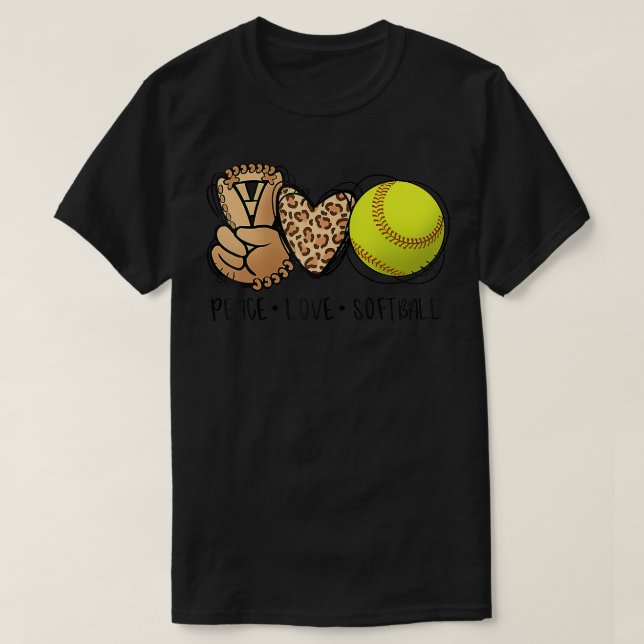 T-shirt Femmes Peace Love Softball Moms Empreinte de léopa (Design devant)