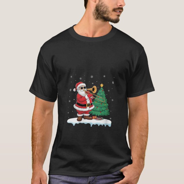 T-shirt Femmes Père Noël Jouer Trombone Garçons Filles Arb (Devant)