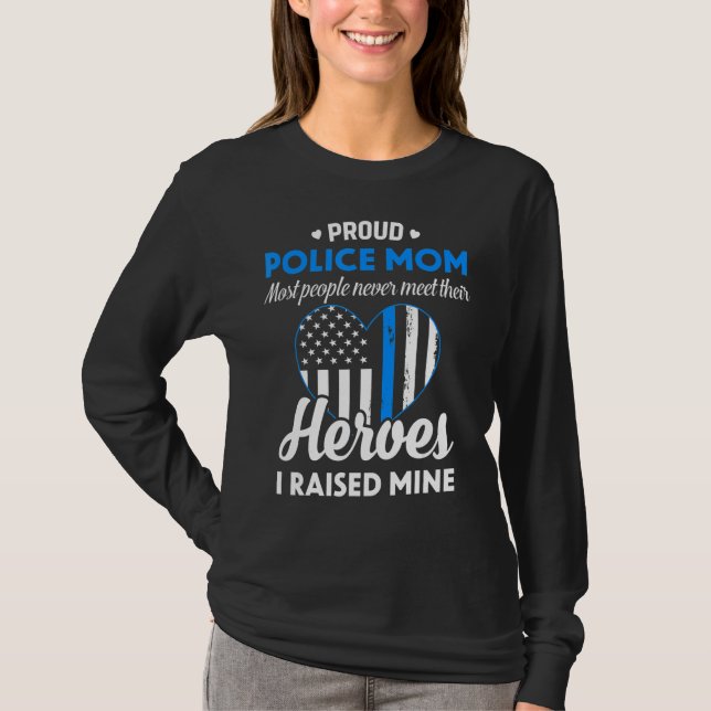 T-shirt Femmes Police Maman Ligne bleue Drapeau Coeur Fièr (Devant)