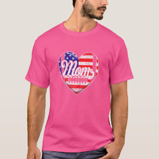 T-shirt Femmes Retro Usa Drapeau Coeur Football Maman Mère