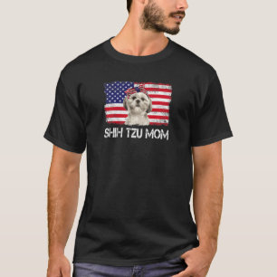 T-shirt Femmes Shih Tzu Maman Us Drapeau 4 juillet Patriot