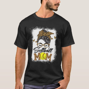 T-shirt Femmes Softball Maman Boy Leopard Messy Bun Baseba