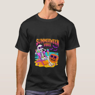 T-shirt Femmes Summerween Vibes Skeleton Citrouille Va Éff