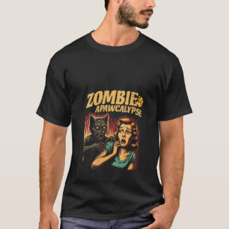 T-shirt Femmes Zombie Apawcalypse Chat Vintage Horreur