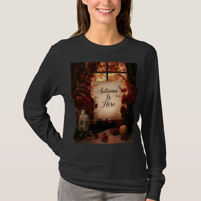T-shirt Fenêtre d'automne rustique Typographie d'automne A (Devant)