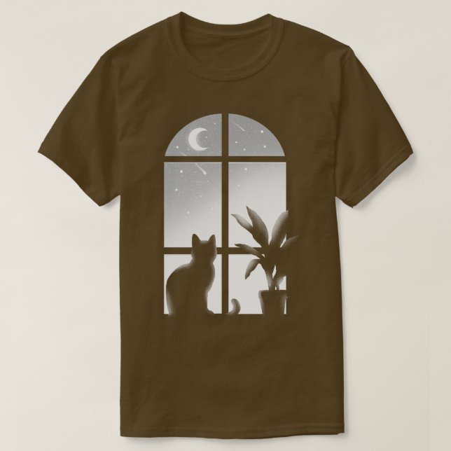 T-shirt Fenêtre de chat Kitty look étoiles nuit infinie be (Design devant)
