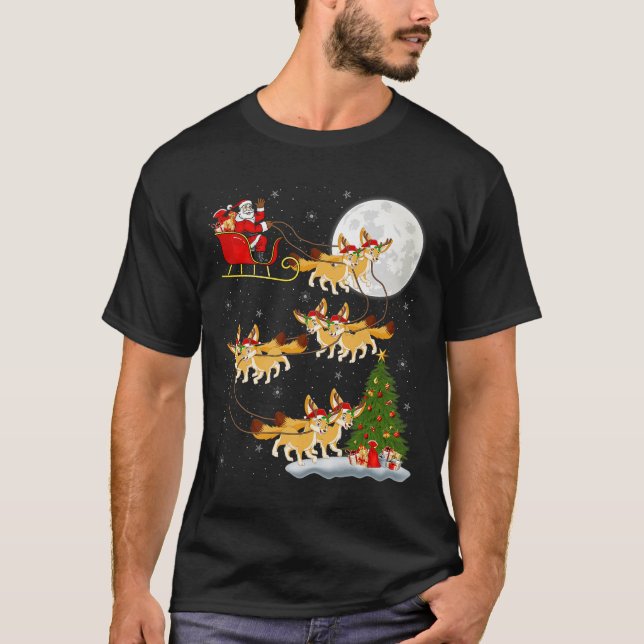 T-shirt Fennec Fox Santa Sleigh Flying Funny Magical Chris (Devant)