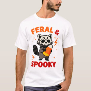 T-shirt Feral Éffrayant Raccoon Halloween Crâne bonbon Cor