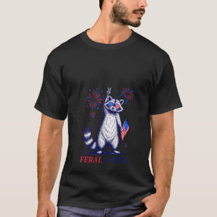 T-shirt Feral Feral Free Funky Patriotic Racoon Feral Et