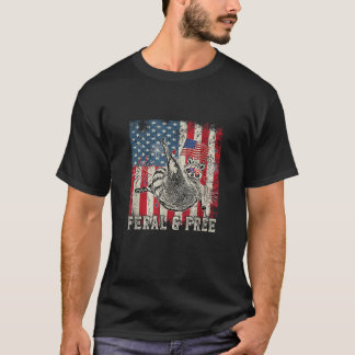 T-shirt Feral Free Funny Patriotic Racoon Feral Et Gratuit