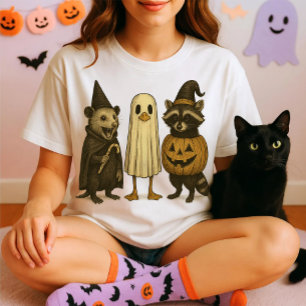 T-shirt Feral Raccoon Opossum Canard Halloween Trio - Drôl