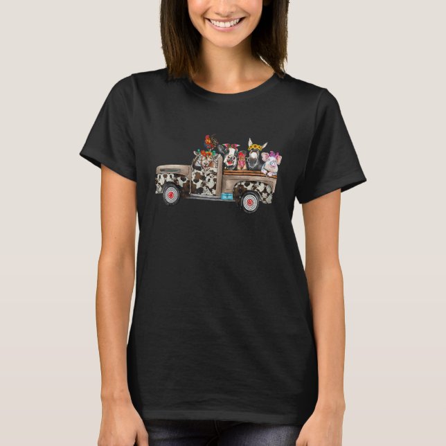 T-shirt Ferme Animale Sur Camion Avec Fermier Léopard De T (Devant)